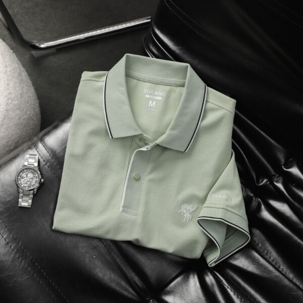 n117 Áo Polo trơn bo kẻ thêu logo ngực KING008