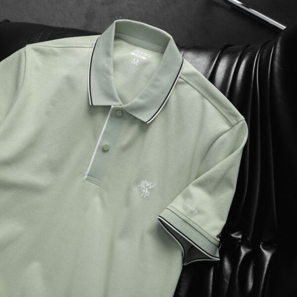 n118 Áo Polo trơn bo kẻ thêu logo ngực KING008